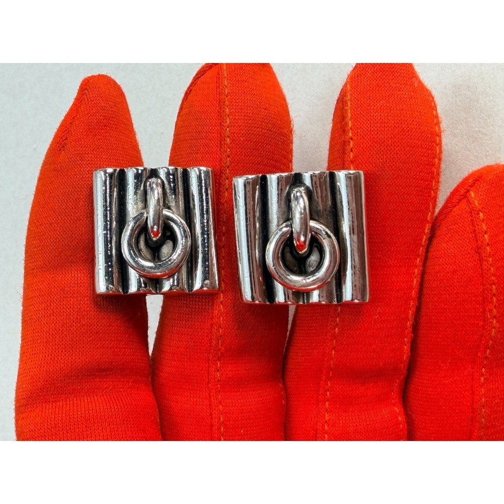 Vintage Silver Tone Modernist Square Toggle Cufflinks Geometric Mens Formal USA